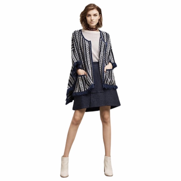 🆕 Anthropologie Sleeping On Snow Blue Poncho Coat - Picture 1 of 8